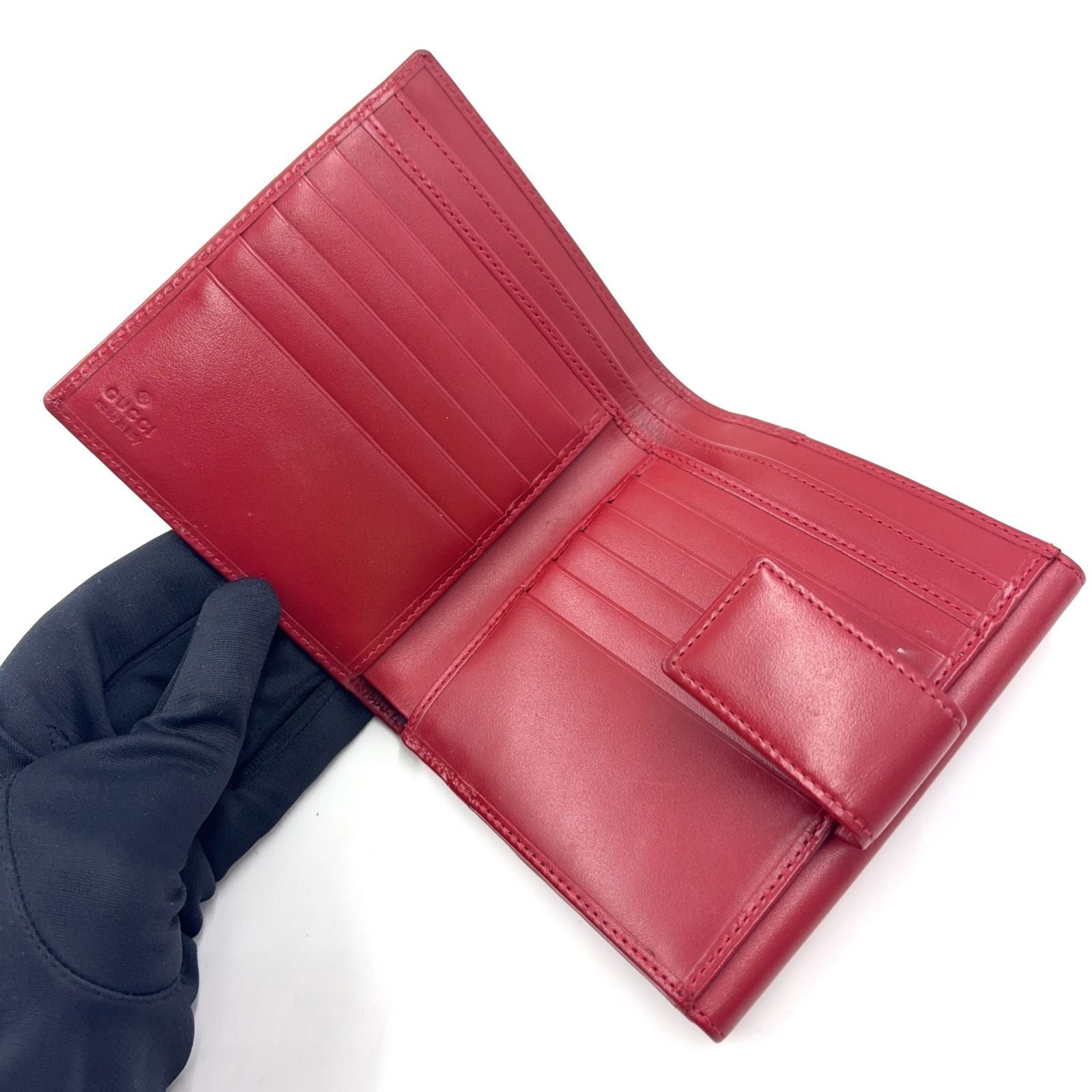 Gucci GG Canvas Metal Bar-w Hook Leather Beige Red Wallet Silver — view 3