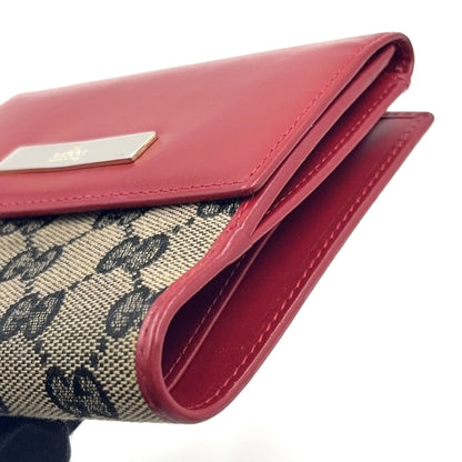 Gucci GG Canvas Metal Bar-w Hook Leather Beige Red Wallet Silver — view 6