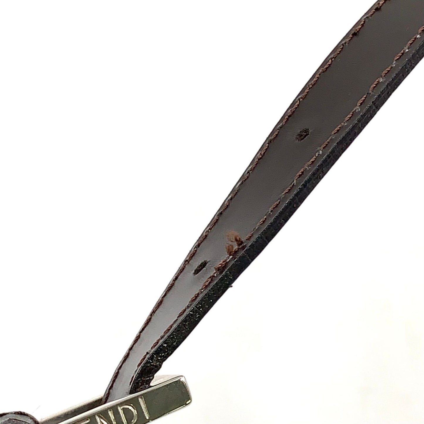 Fendi Mamma Bucket Leather Canvas Dark Brown Beige Shoulder Bag Silver — view 8