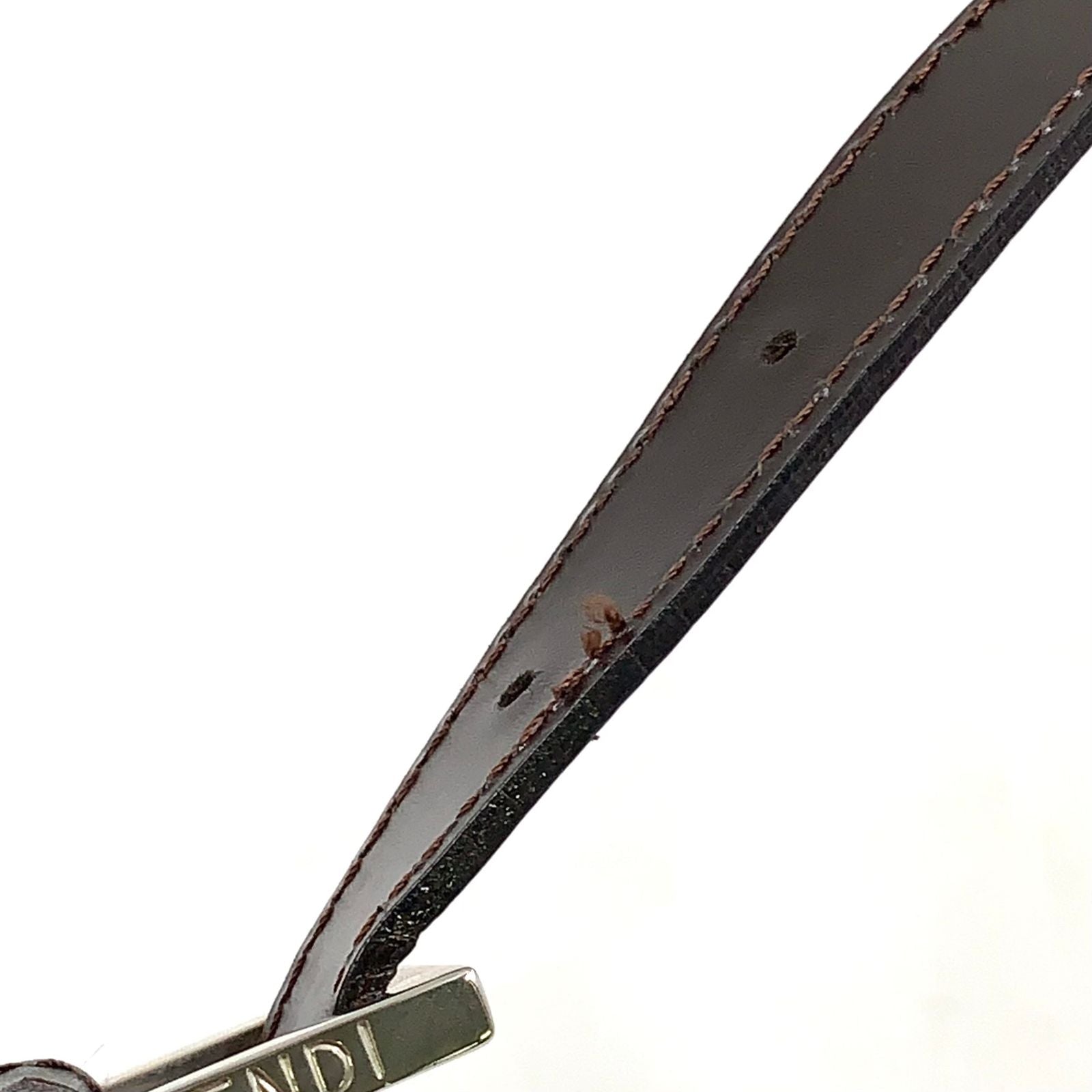 Fendi Mamma Bucket Leather Canvas Dark Brown Beige Shoulder Bag Silver — view 8