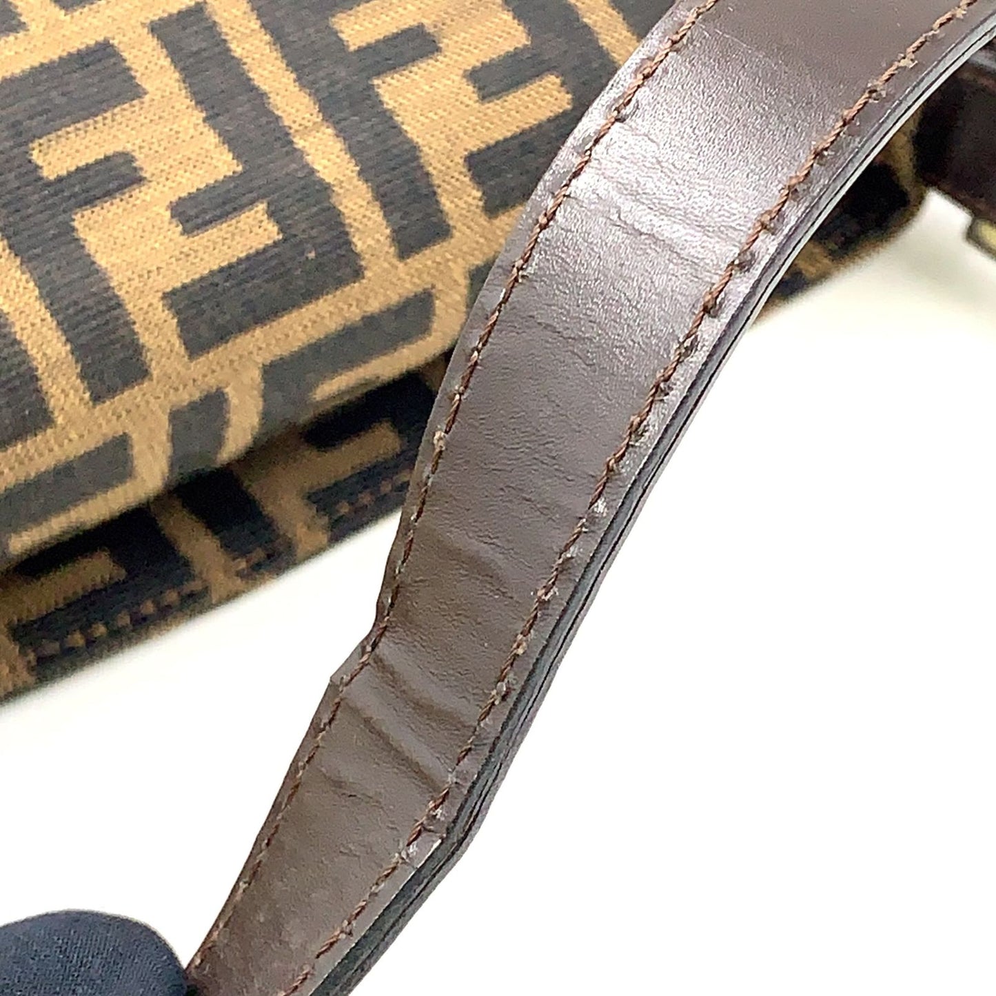 Fendi Mamma Bucket Leather Canvas Dark Brown Beige Shoulder Bag Silver — view 7