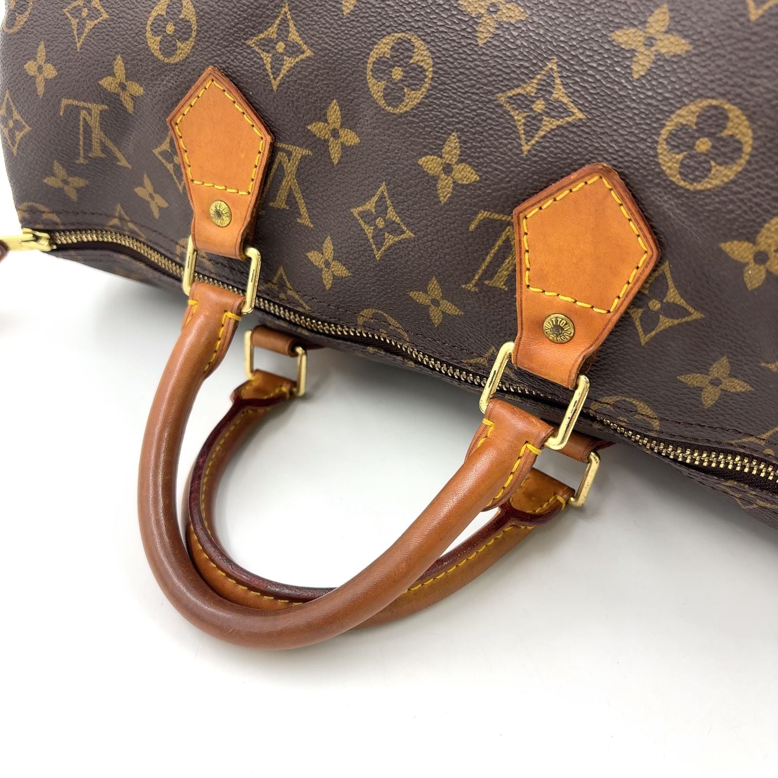 Louis Vuitton Speedy 35 Monogram Leather Brown Handbag Gold — view 5