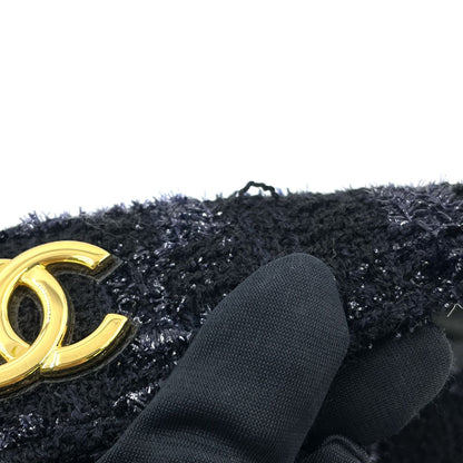 Chanel CC Logo Tweed Leather Gray Black Chain Shoulder Bag Gold — view 9