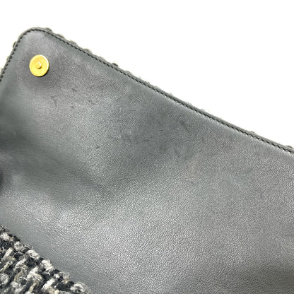Chanel CC Logo Tweed Leather Gray Black Chain Shoulder Bag Gold — view 6