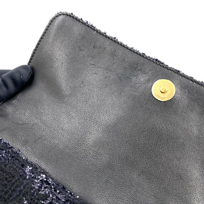 Chanel CC Logo Tweed Leather Gray Black Chain Shoulder Bag Gold — view 7