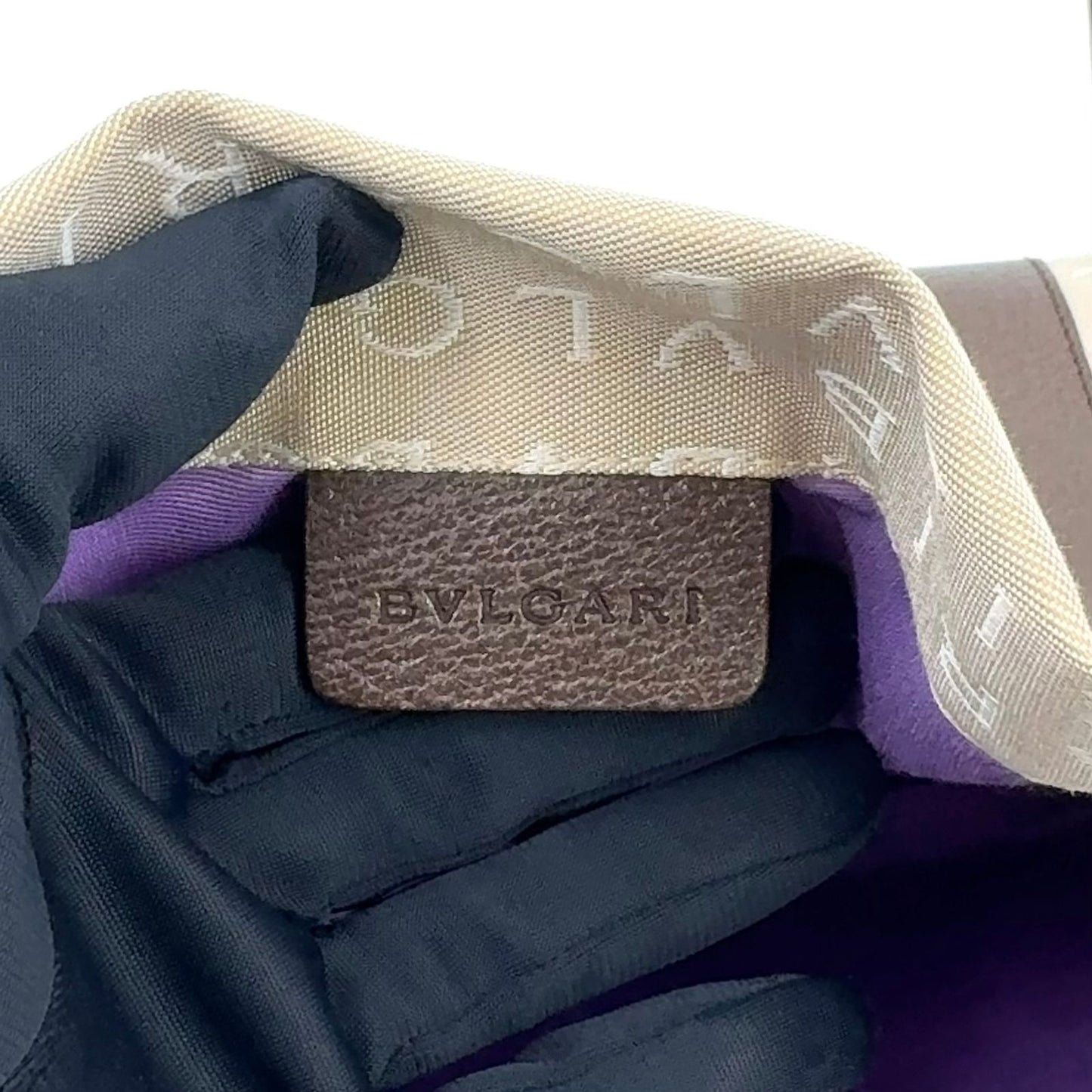 Bvlgari Logo Mania Leather Canvas Brown Beige Tote Silver — view 4