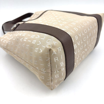 Bvlgari Logo Mania Leather Canvas Brown Beige Tote Silver — view 8