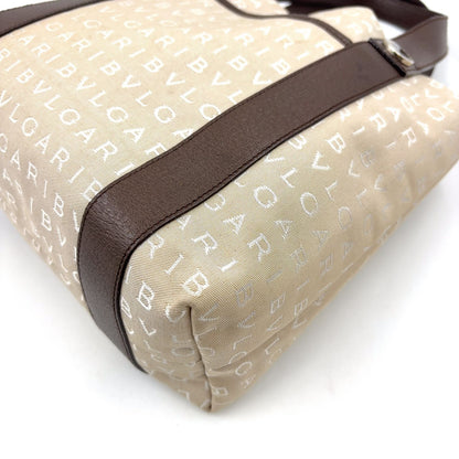 Bvlgari Logo Mania Leather Canvas Brown Beige Tote Silver — view 7