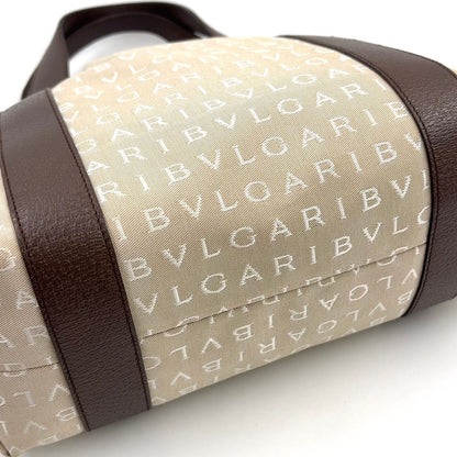 Bvlgari Logo Mania Leather Canvas Brown Beige Tote Silver — view 9