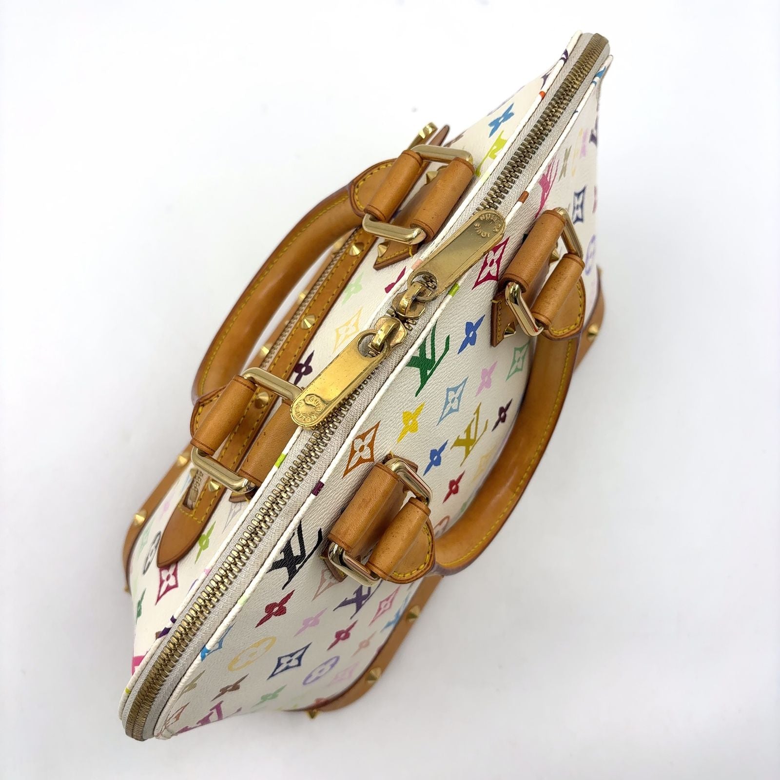Louis Vuitton Alma Monogram Multicolor Blanc Leather White Handbag Gold — view 7