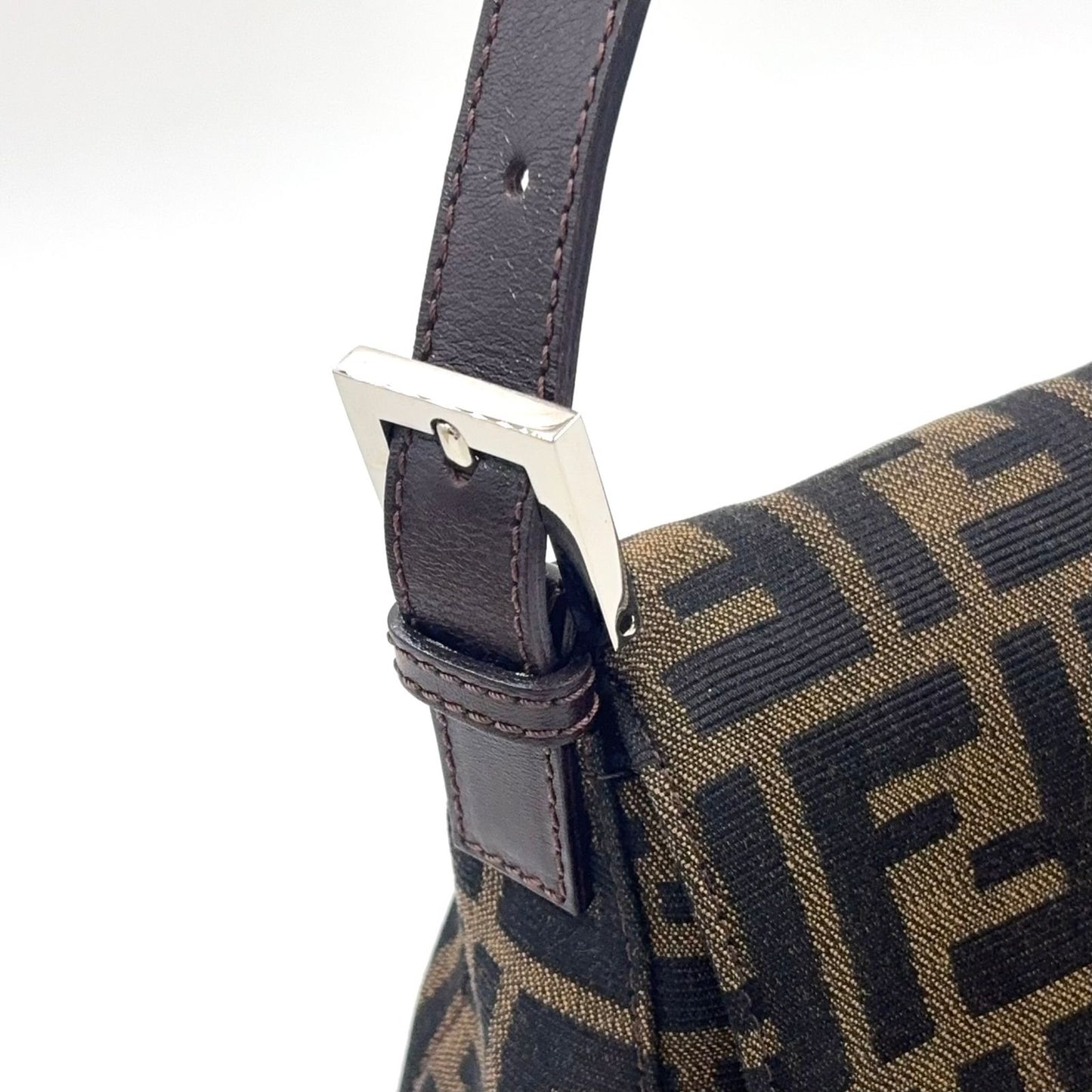 Fendi Zucca Mamma Bucket Leather Canvas Brown Handbag Silver — view 8