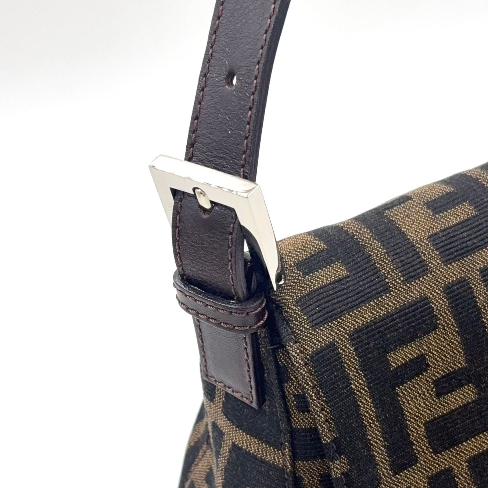 Fendi Zucca Mamma Bucket Leather Canvas Brown Handbag Silver — view 8