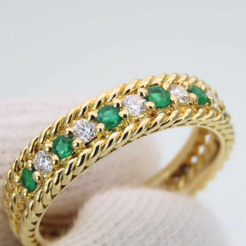Dior Ring Twist Loop 18k Yellow Gold Emerald Diamond Green — view 6