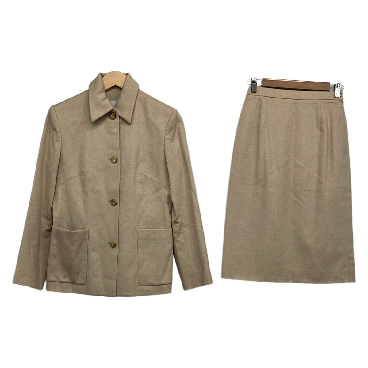 Celine Skirt Set 36 S Beige Baby Camel Long Sleeve Knee Length