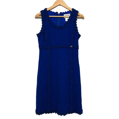 Chanel Dress 38 M Blue Sleeveless Knee Length CC Logo