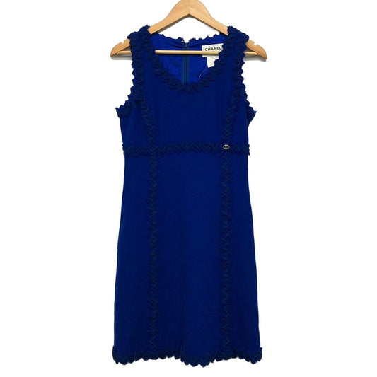 Chanel Dress 38 M Blue Sleeveless Knee Length CC Logo