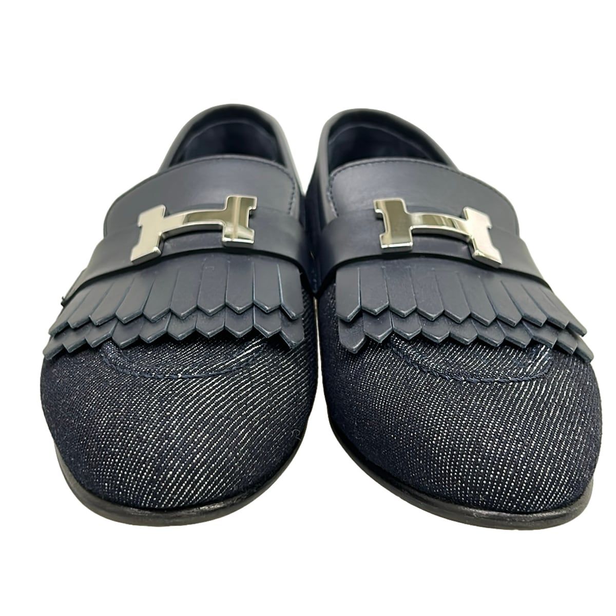 Hermes Loafers 37 Moccasins Royale Navy Silver — view 5