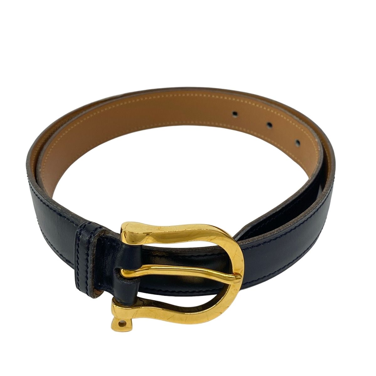 Hermes Belt 75 Black Gold Leather
