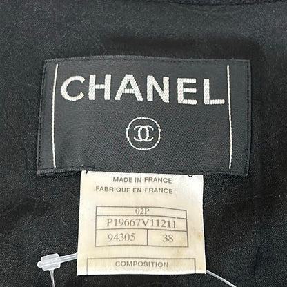 Chanel Jacket 38 M Black Long Sleeve Long Length Shoulder Pad Zip Up Ruffle — view 3