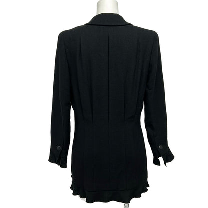 Chanel Jacket 38 M Black Long Sleeve Long Length Shoulder Pad Zip Up Ruffle — view 2