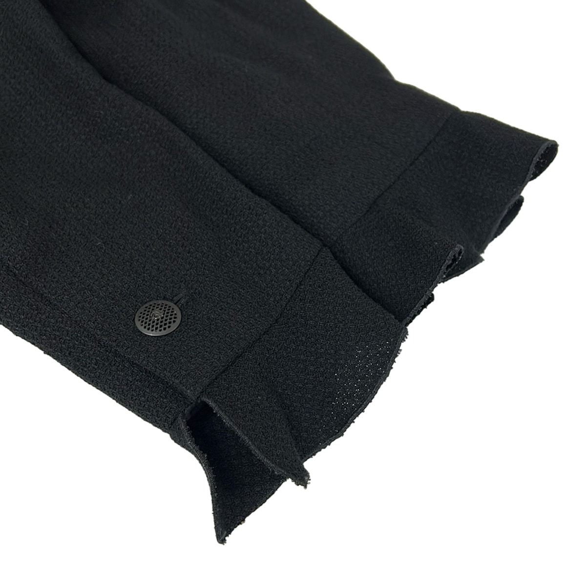 Chanel Jacket 38 M Black Long Sleeve Long Length Shoulder Pad Zip Up Ruffle — view 5