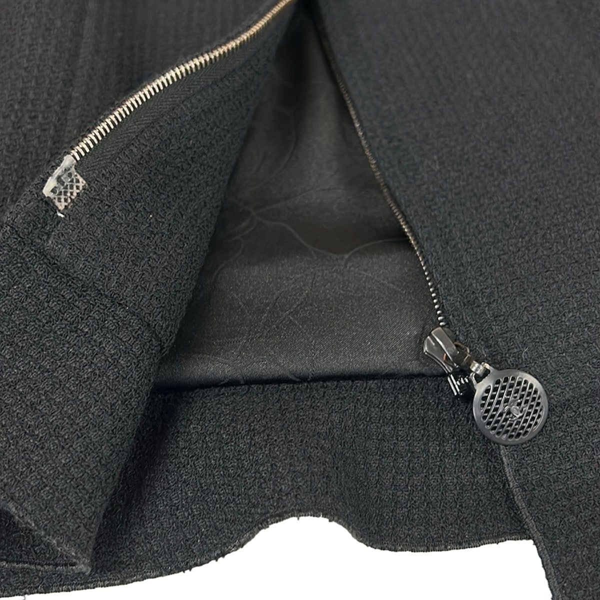 Chanel Jacket 38 M Black Long Sleeve Long Length Shoulder Pad Zip Up Ruffle — view 9