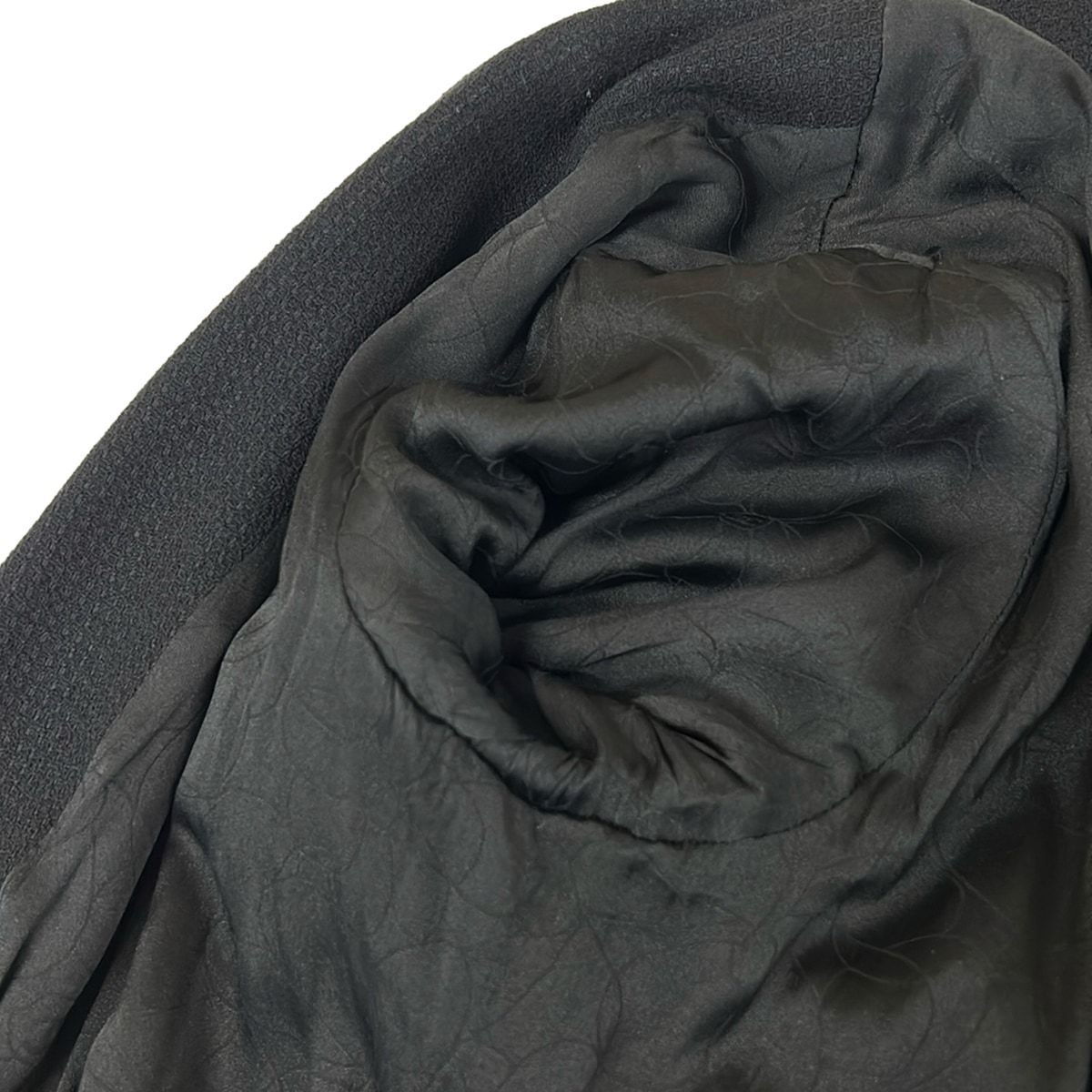 Chanel Jacket 38 M Black Long Sleeve Long Length Shoulder Pad Zip Up Ruffle — view 8