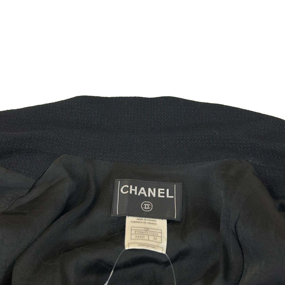 Chanel Jacket 38 M Black Long Sleeve Long Length Shoulder Pad Zip Up Ruffle — view 7