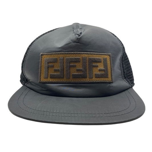 Fendi Kids Zucca Baseball Cap Hat FF Logo Mesh Polyester Black Brown Mode