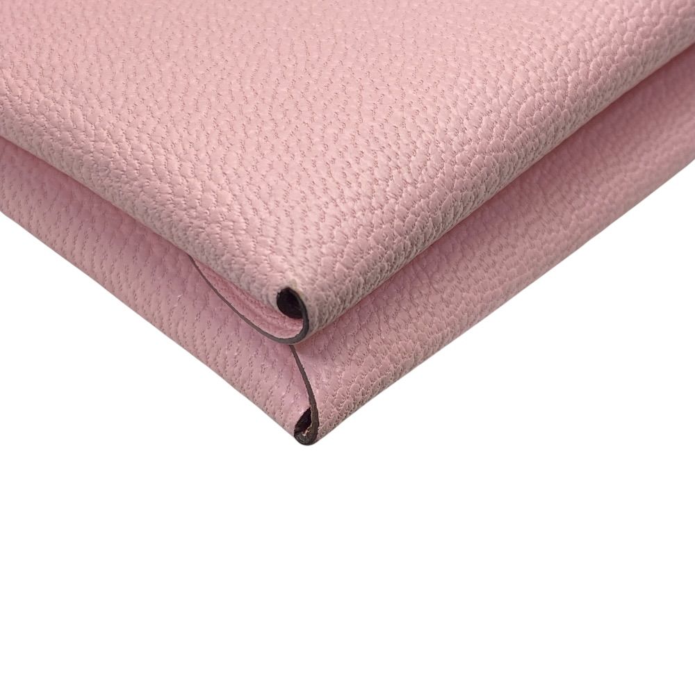 Hermes Calvi Duo Card Case Coin Purse Leather Pink Silver Mini Wallet Compact — view 4