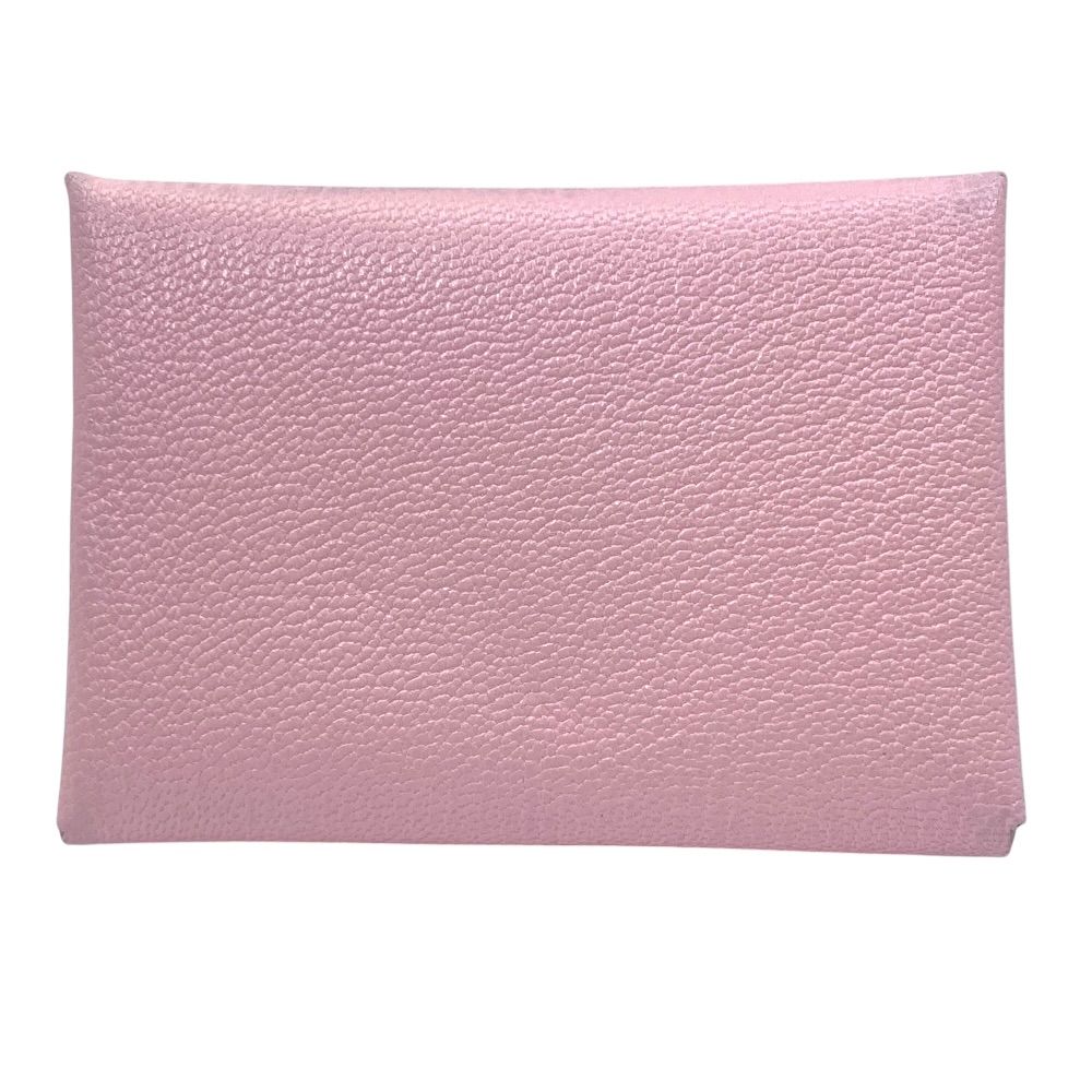 Hermes Calvi Duo Card Case Coin Purse Leather Pink Silver Mini Wallet Compact — view 2