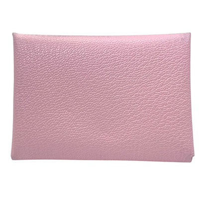 Hermes Calvi Duo Card Case Coin Purse Leather Pink Silver Mini Wallet Compact — view 2
