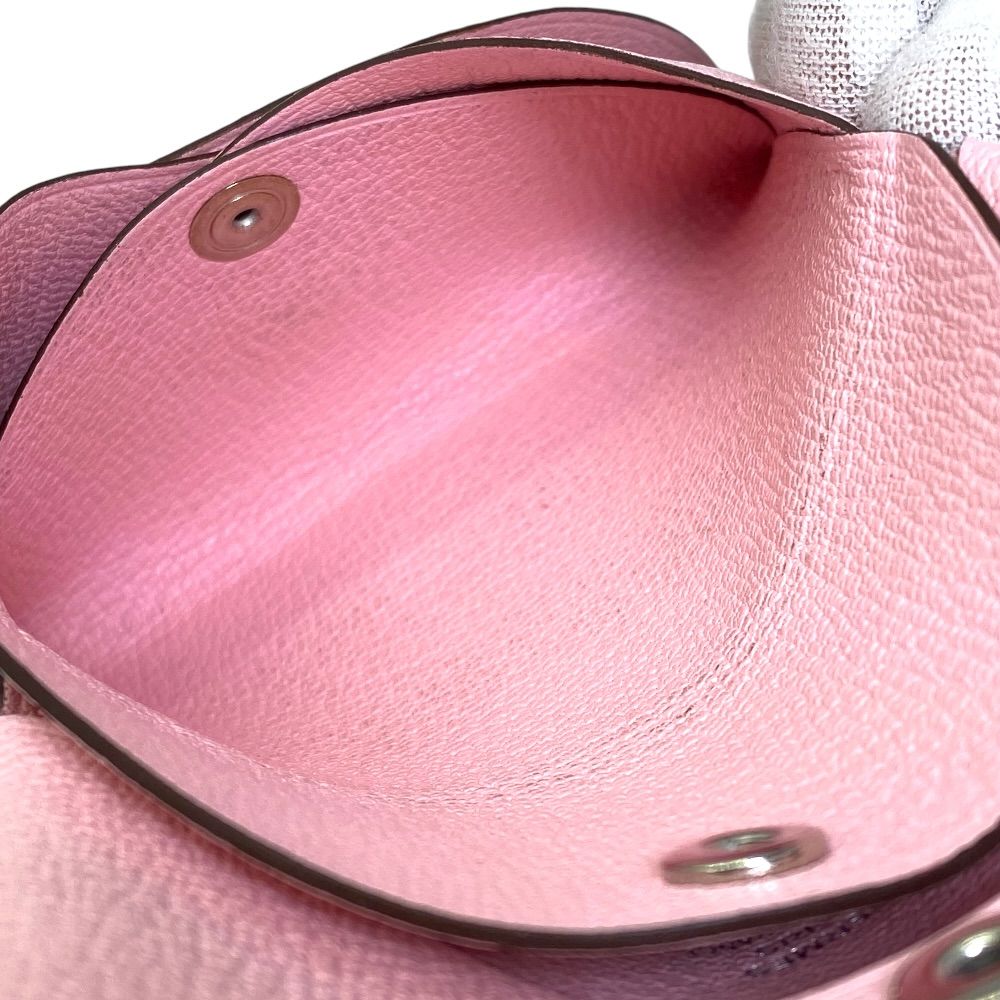 Hermes Calvi Duo Card Case Coin Purse Leather Pink Silver Mini Wallet Compact — view 9