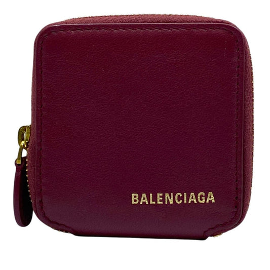 Balenciaga Ville Coin Case Compact Wallet Purse Leather Logo Bordeaux Mini