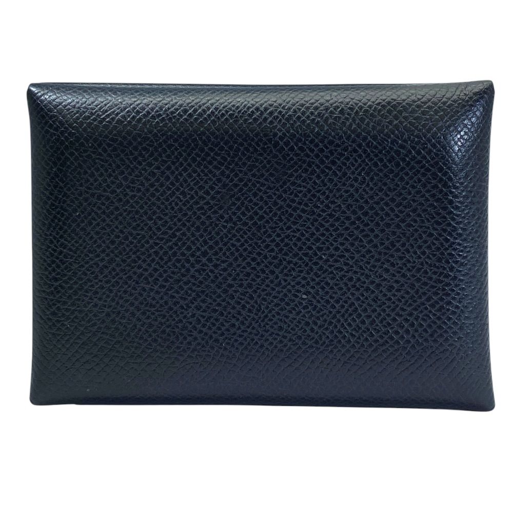 Hermes Calvi Duo Coin Purse Card Case Bifold Leather Black Practical