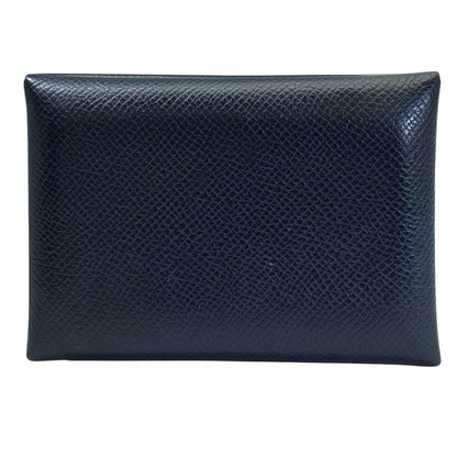 Hermes Calvi Duo Coin Purse Card Case Bifold Leather Black Practical