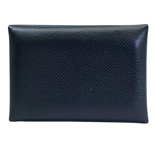 Hermes Calvi Duo Coin Purse Card Case Bifold Leather Black Practical