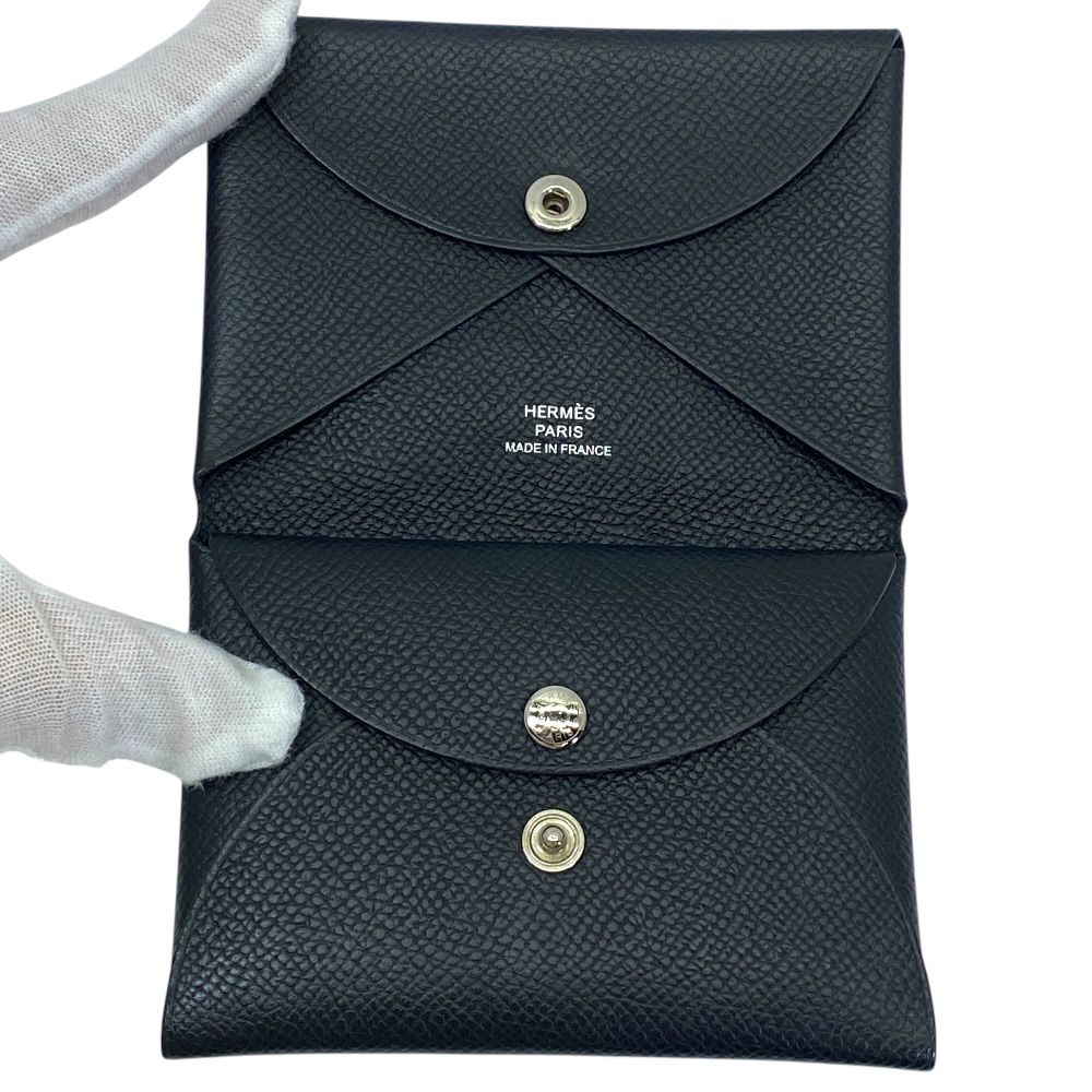 Hermes Calvi Duo Coin Purse Card Case Bifold Leather Black Practical — view 5