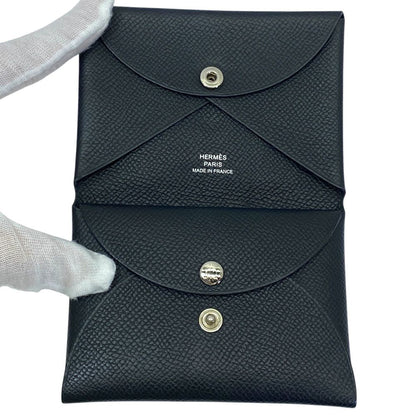 Hermes Calvi Duo Coin Purse Card Case Bifold Leather Black Practical — view 5