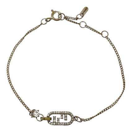 Fendi O'lock Bracelet FF Logo Crystal Rhinestone Gold Metal Gorgeous