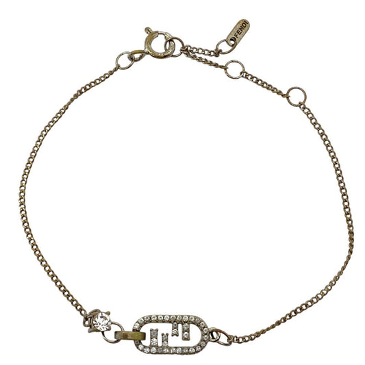 Fendi O'lock Bracelet FF Logo Crystal Rhinestone Gold Metal Gorgeous