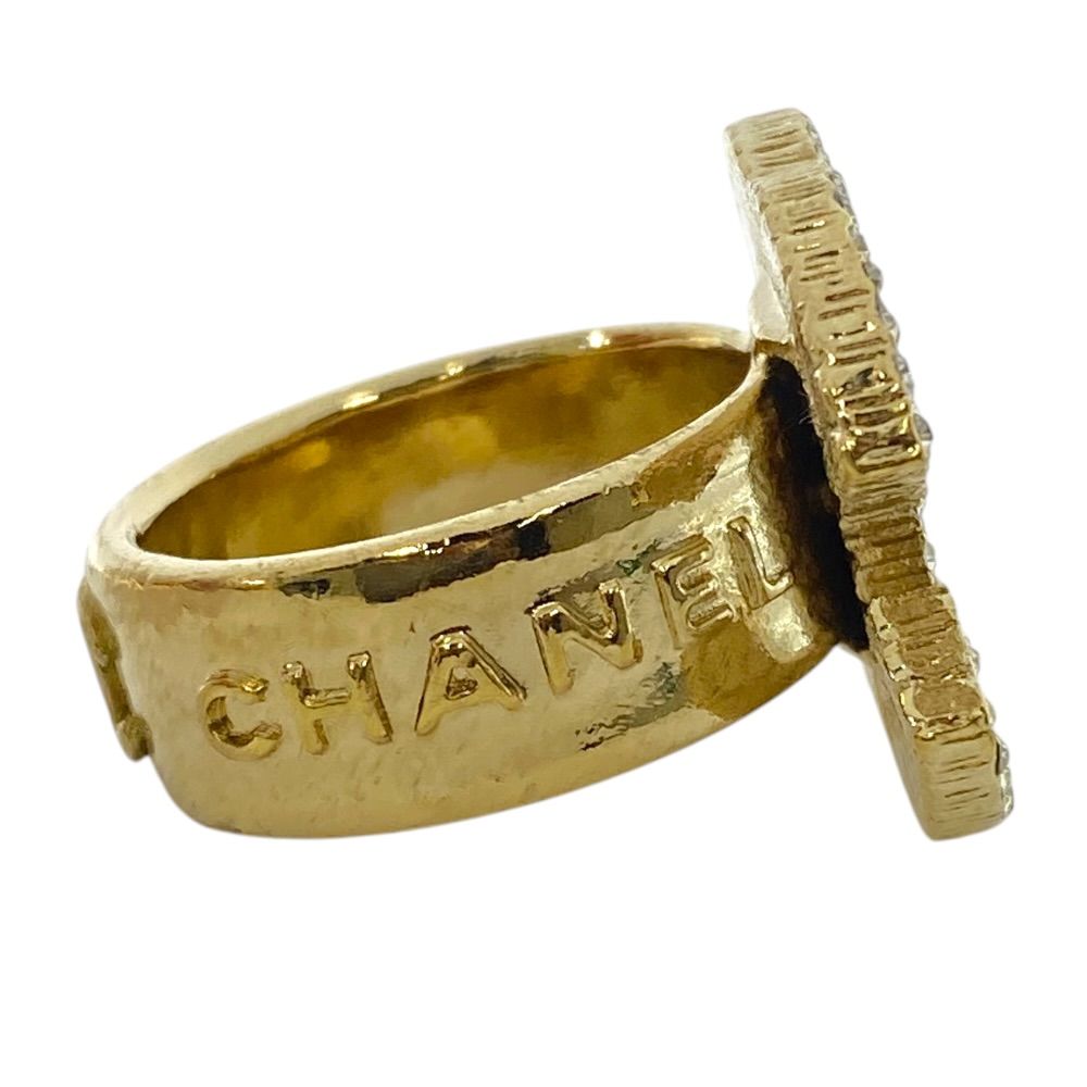 Chanel CC Logo Ring Rhinestone Border Gold Black White Gorgeous — view 4