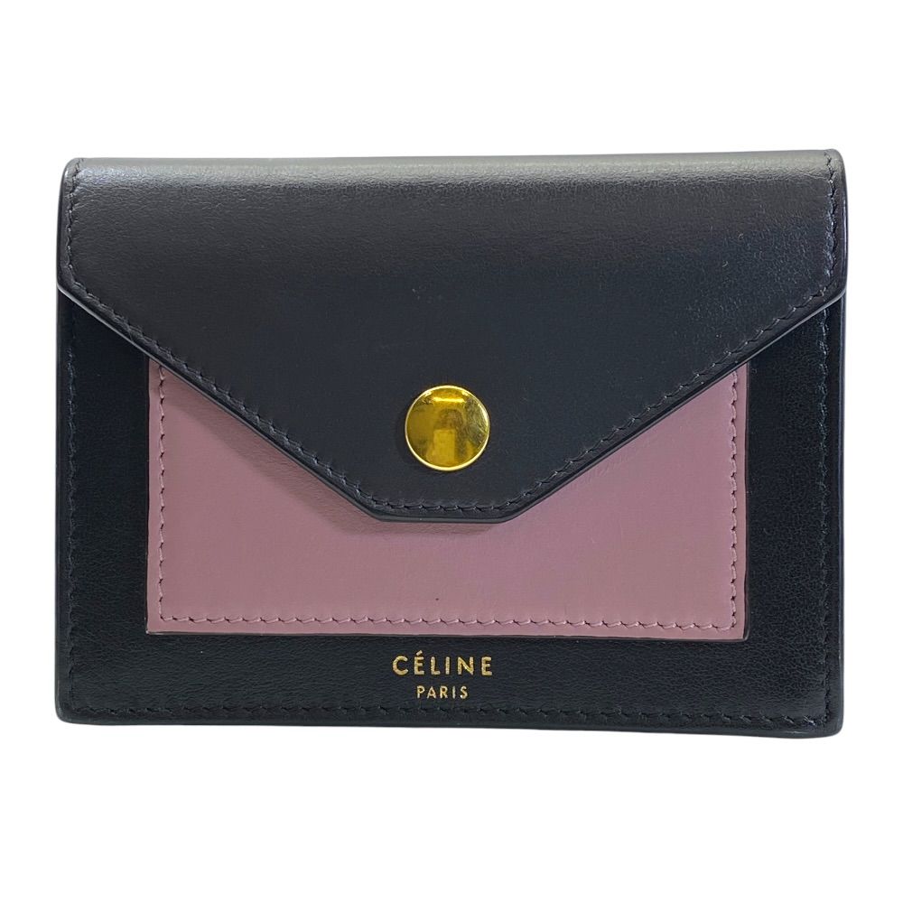 Celine Trifolded Card Case Holder Business Leather Black Pink Practical