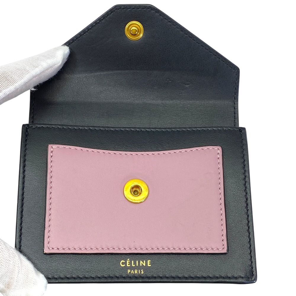 Celine Trifolded Card Case Holder Business Leather Black Pink Practical — view 6