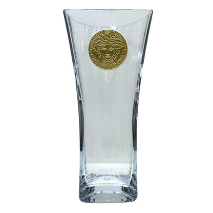 Versace Rosenthal Madness Flower Base Vase Medusa Gold Medallion Crystal Clear