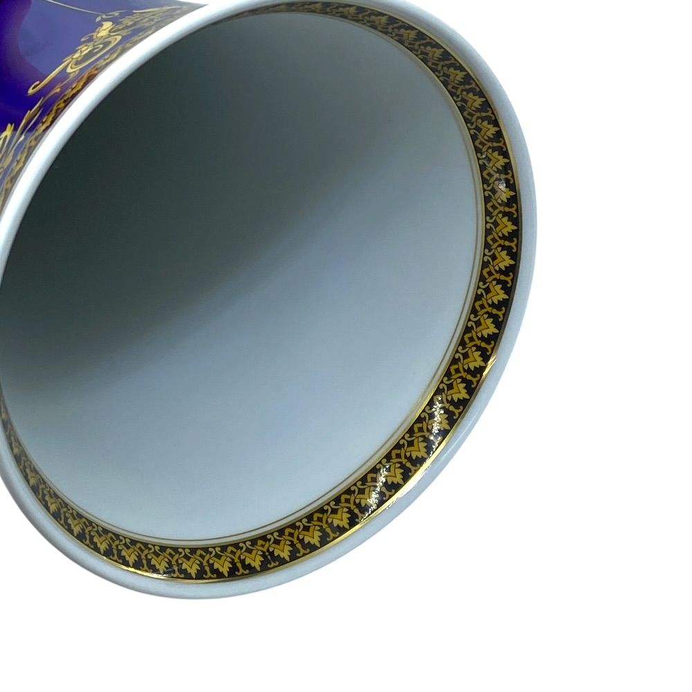 Versace Rosenthal Flower Base Vase Medusa Porcelain Cobalt Blue Gold Interior — view 6