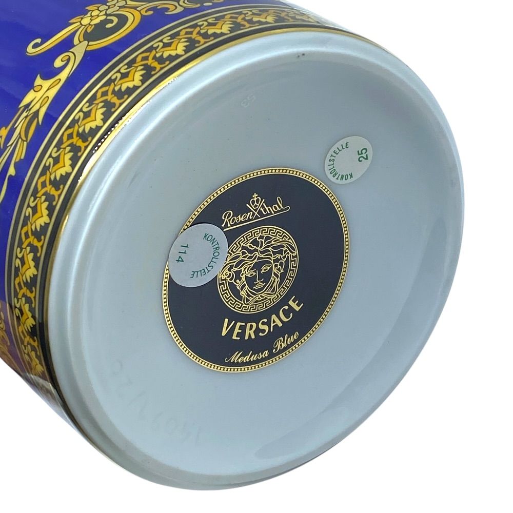 Versace Rosenthal Flower Base Vase Medusa Porcelain Cobalt Blue Gold Interior — view 7