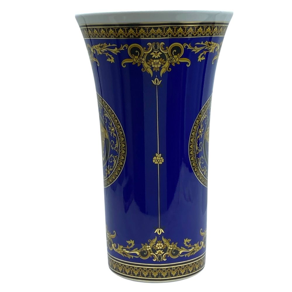 Versace Rosenthal Flower Base Vase Medusa Porcelain Cobalt Blue Gold Interior — view 2