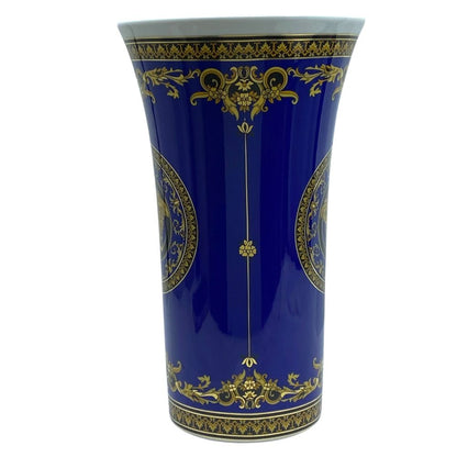 Versace Rosenthal Flower Base Vase Medusa Porcelain Cobalt Blue Gold Interior — view 2