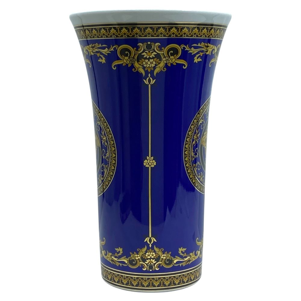 Versace Rosenthal Flower Base Vase Medusa Porcelain Cobalt Blue Gold Interior — view 4